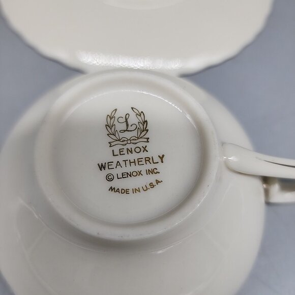 Lot of 3 Cup & Saucer Sets Lenox China WEATHERLY D517 ~ Swirl w/Platinum Trim - Picture 6 of 6